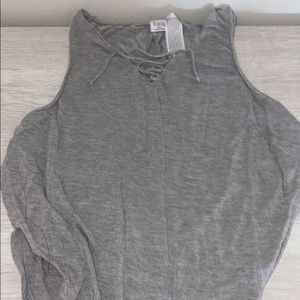 gray string tie front tank top